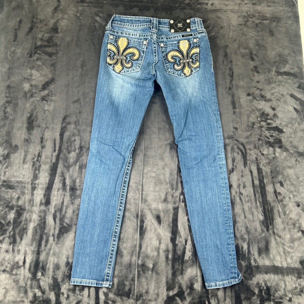 Miss Me Skinny Jeans Womens 26 Blue Fleur De Lis Rhinestone JP6163S